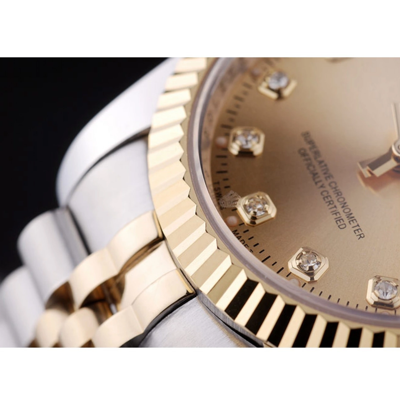 Rolex aaa copy Gold Dial Diamonds 7452 Rolex Datejust Ribbed Bezel 0605